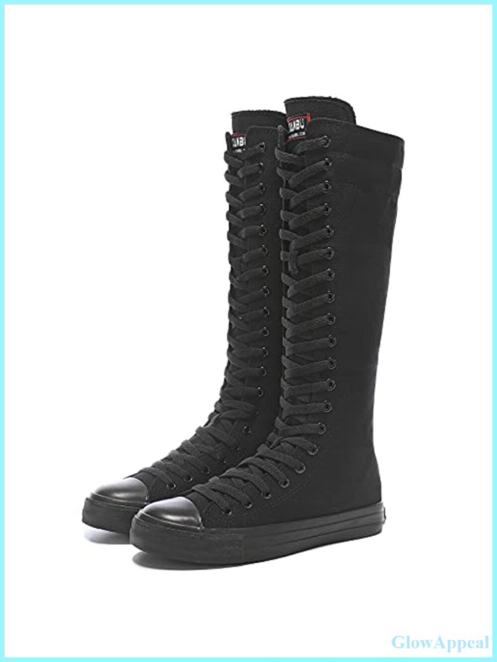 Lace Up Knee High Canvas Zip Boots Fancy School Shoes
